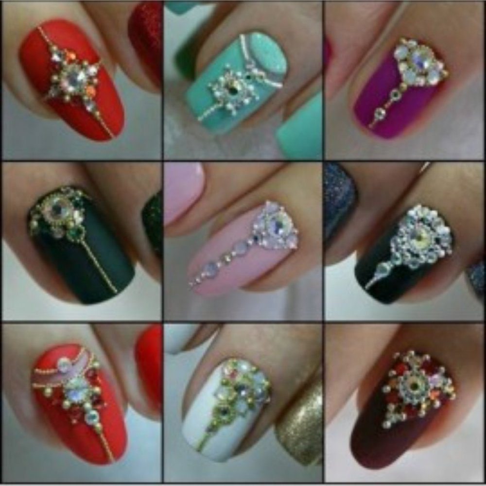 NAIL ART DECORATION SET W/ GEM STONES & NAILS